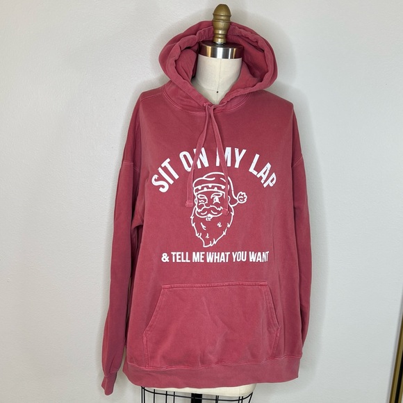 BRAND NEW Christmas Santa Hoodie Brick Red Sit On My Lap, Large - Picture 1 of 5